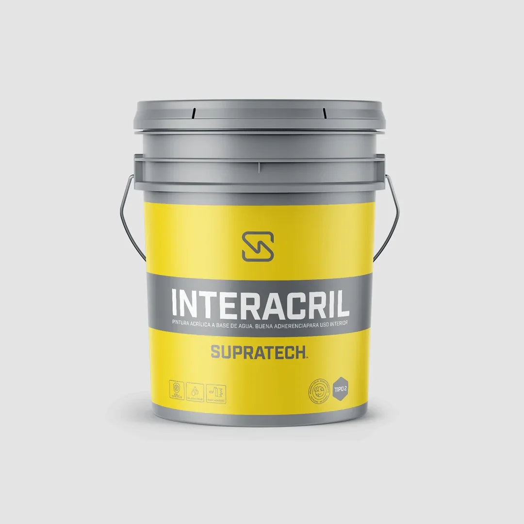 Vinilo tipo 2 para interiores Supratech Interacril en balde amarillo y gris con tapa y asa