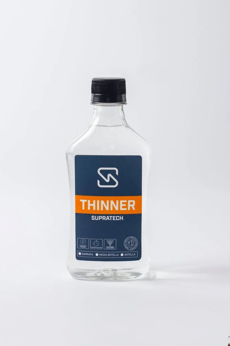 Botella de thinner extra para pinturas Supratech solvente transparente con tapa negra